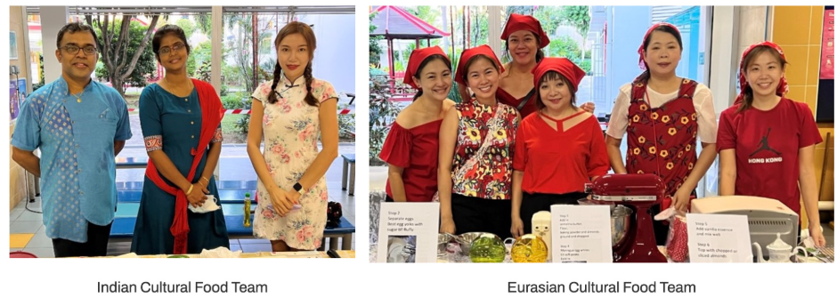 Parents posing in the canteen with Indian and Eurasian food
